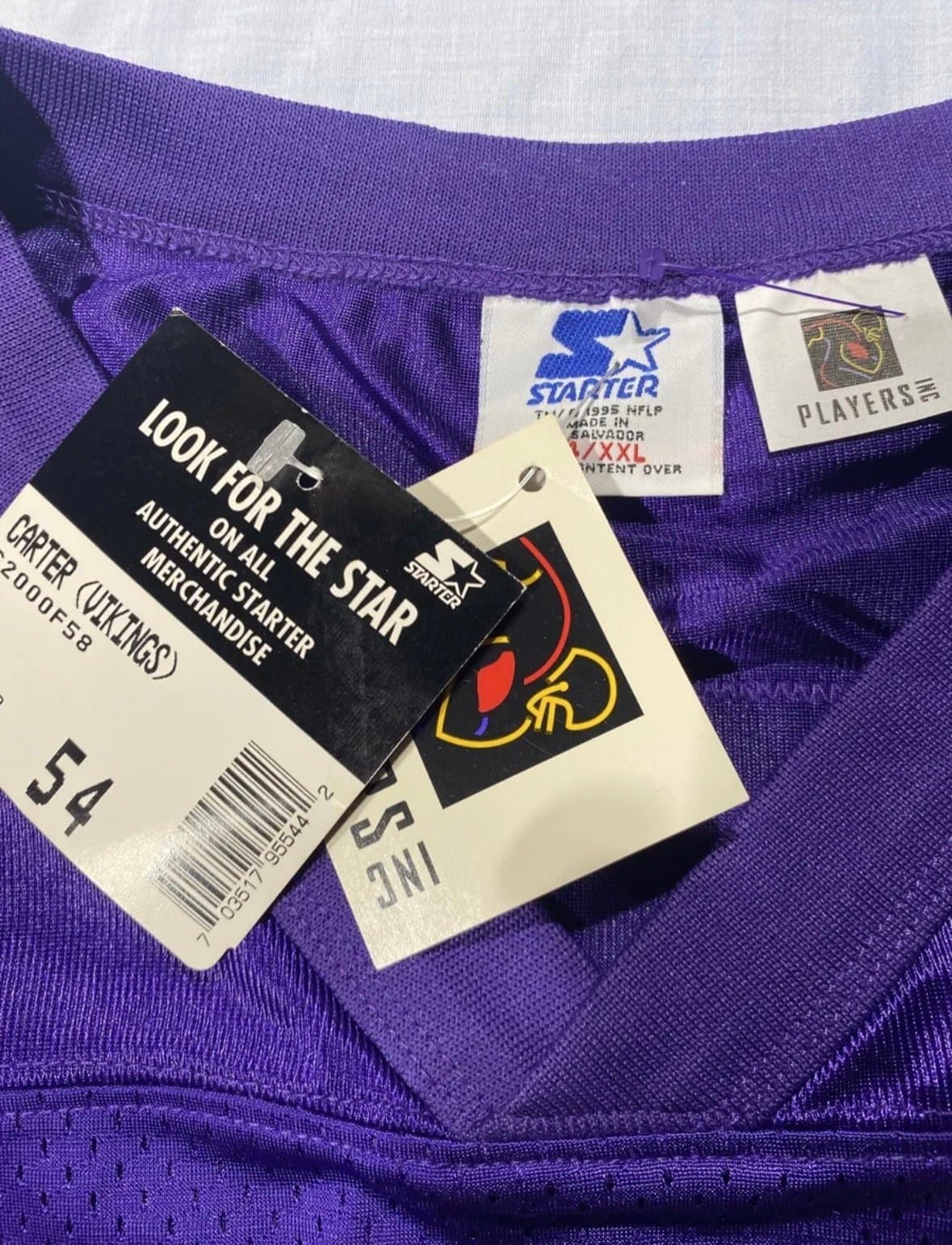 NWT VTG 1995 Minnesota Vikings Cris Carter #80 Starter Football Jersey 54 XXL - Thumbnail 2