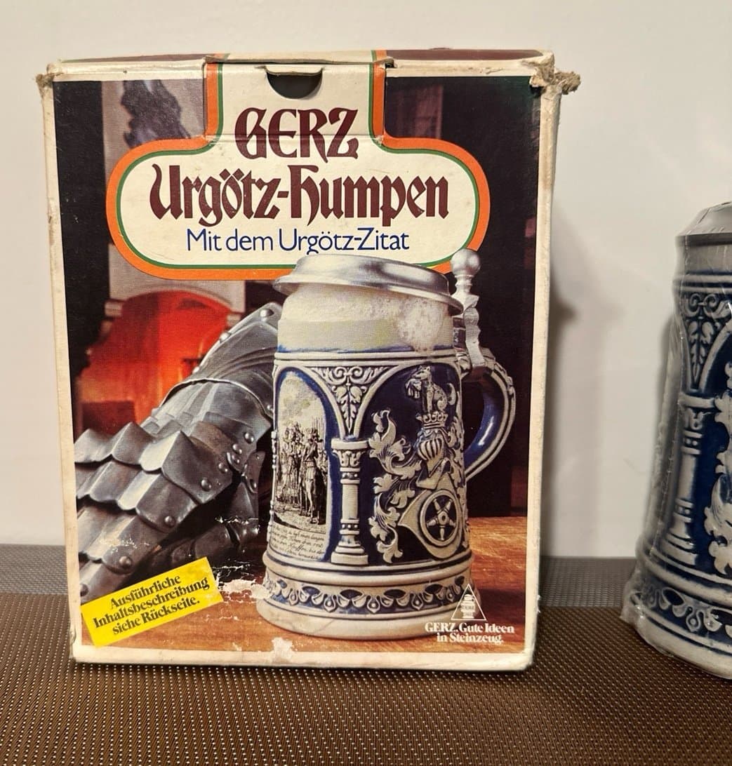 Vintage Gerz Gerzit German Beer Stein, Large Blue Salt Glaze Stoneware Sealed - Thumbnail 7