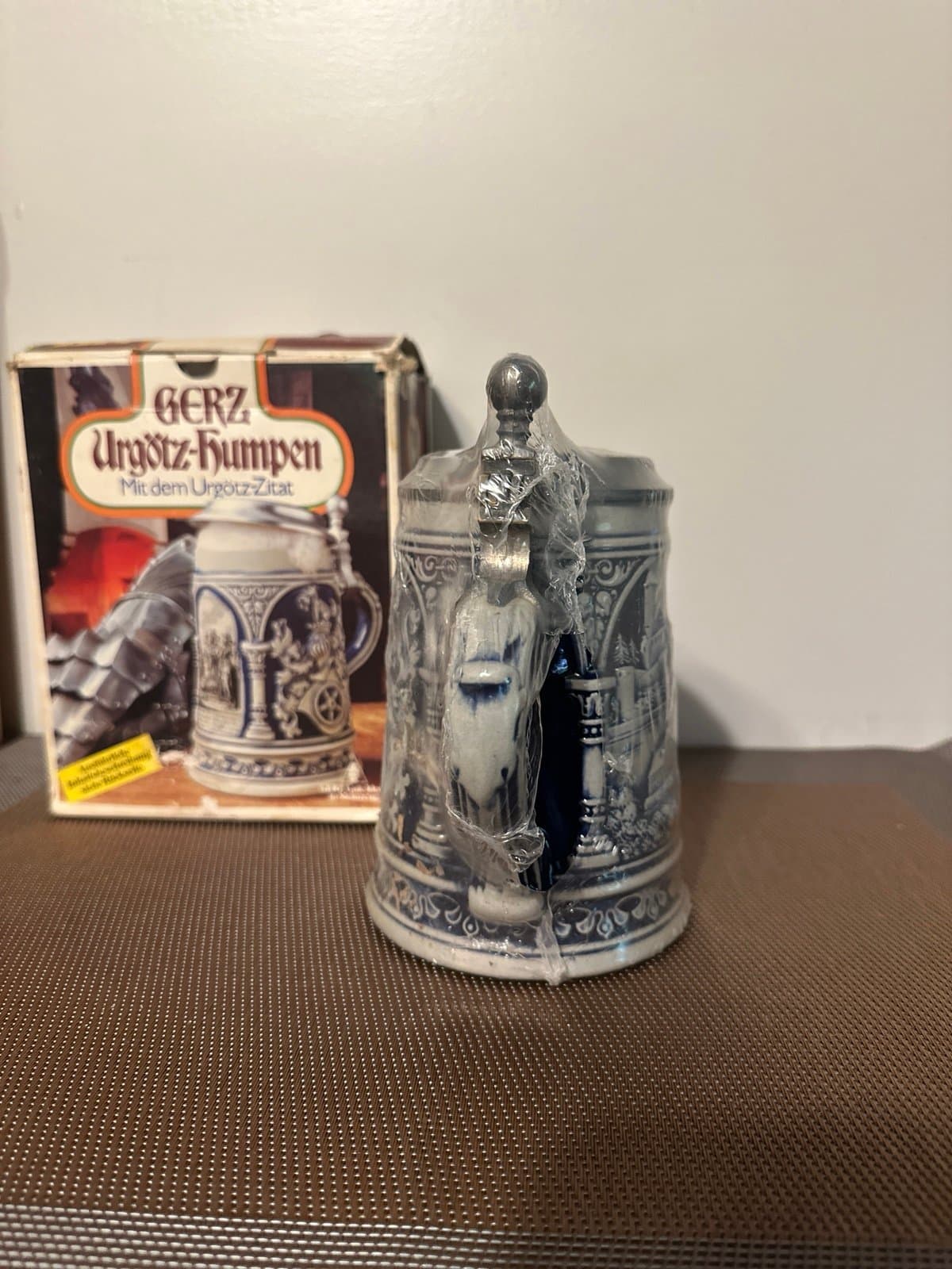 Vintage Gerz Gerzit German Beer Stein, Large Blue Salt Glaze Stoneware Sealed - Thumbnail 4