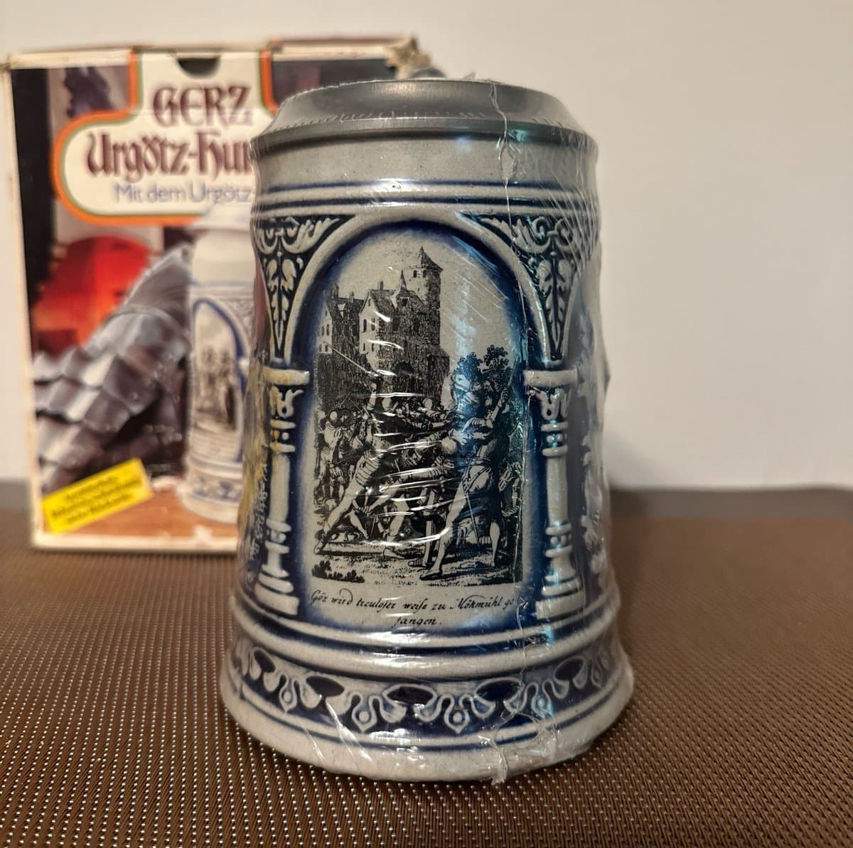 Vintage Gerz Gerzit German Beer Stein, Large Blue Salt Glaze Stoneware Sealed - Thumbnail 2