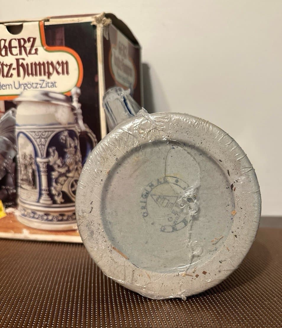 Vintage Gerz Gerzit German Beer Stein, Large Blue Salt Glaze Stoneware Sealed - Thumbnail 6