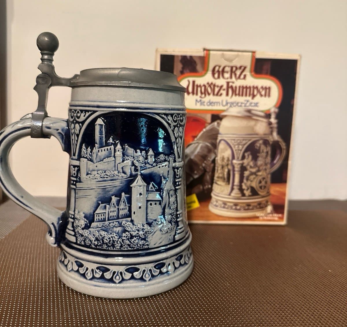 Vintage Gerz Gerzit German Beer Stein, Large Blue Salt Glaze Stoneware - Thumbnail 3