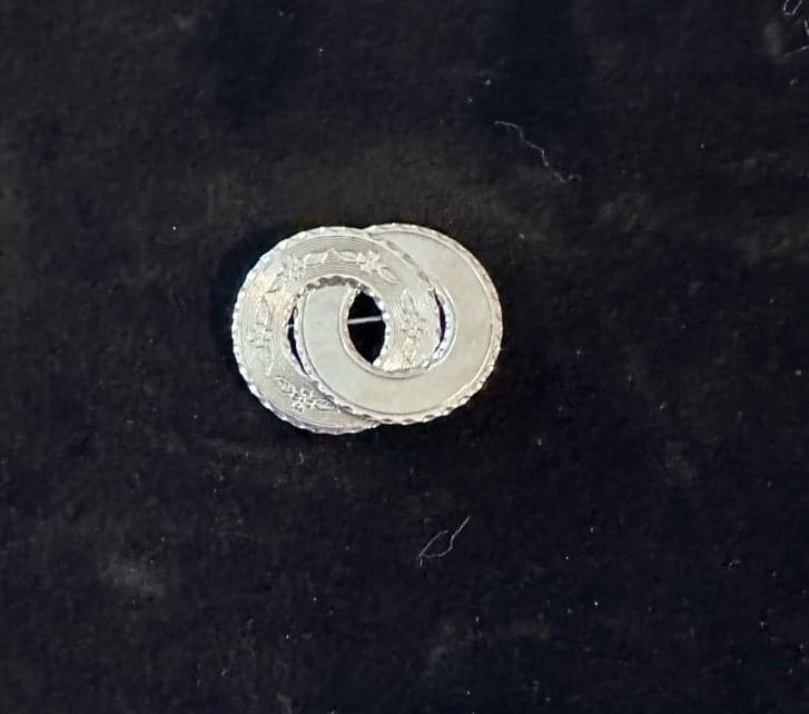Silver Double Circle Engraved Floral Brooch