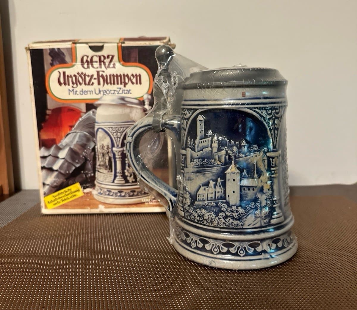 Vintage Gerz Gerzit German Beer Stein, Large Blue Salt Glaze Stoneware Sealed - Thumbnail 3