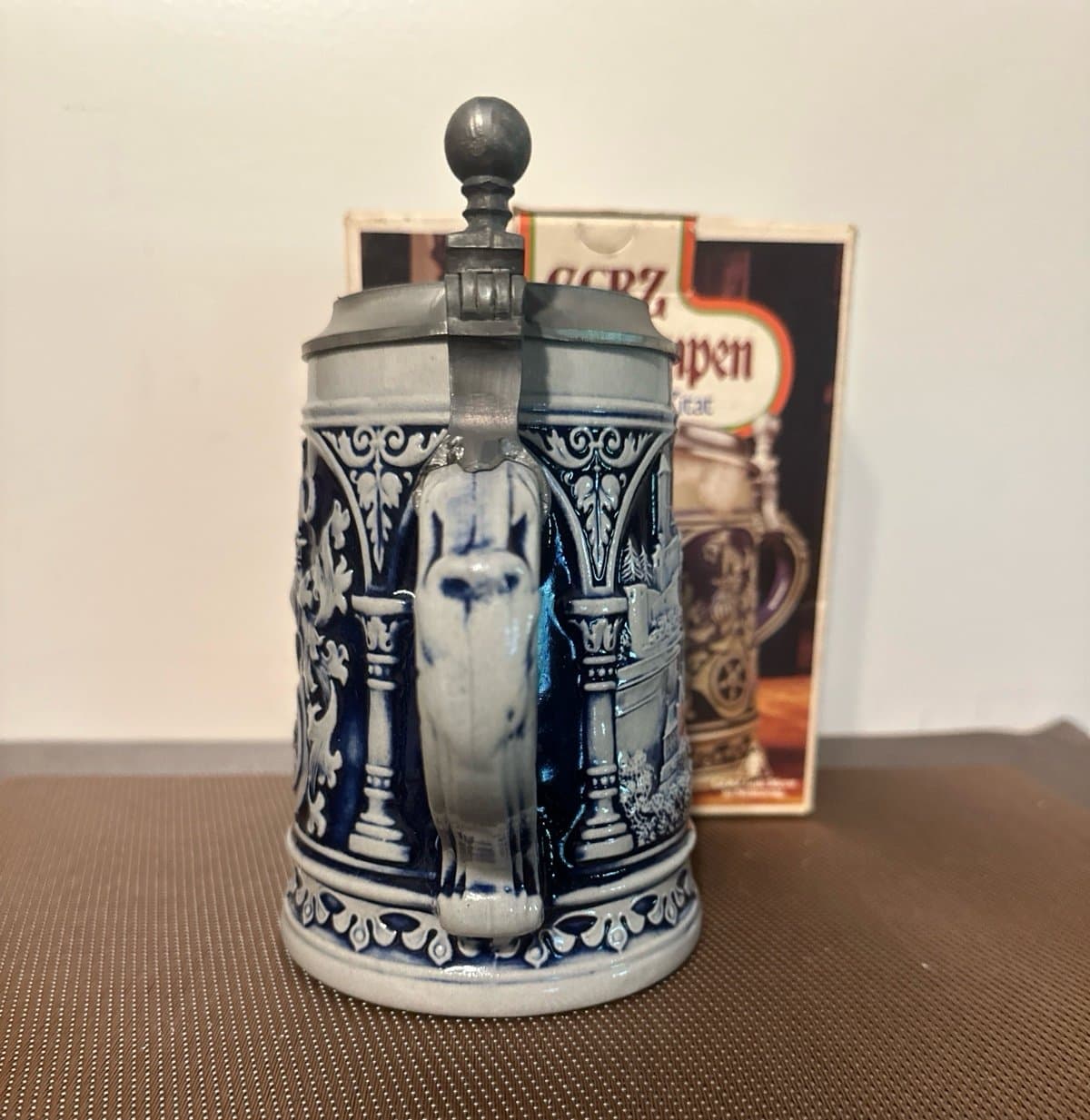 Vintage Gerz Gerzit German Beer Stein, Large Blue Salt Glaze Stoneware - Thumbnail 4