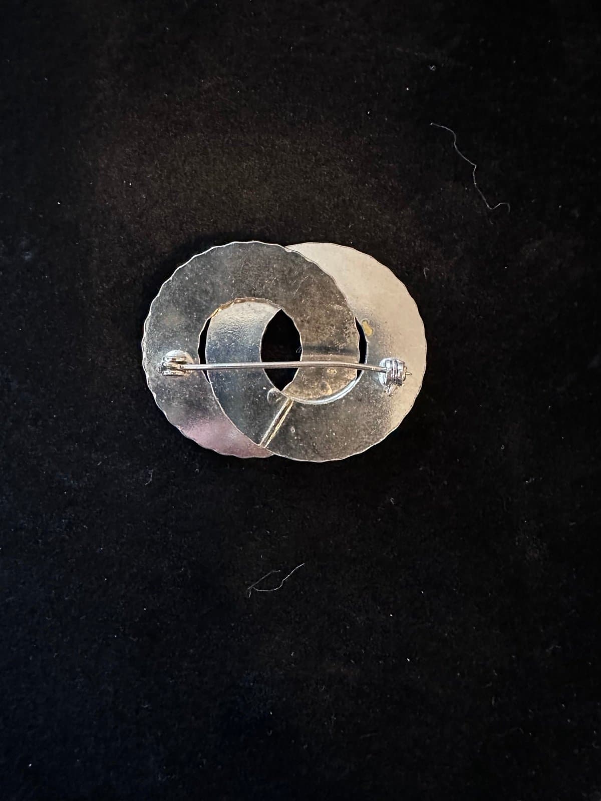 Silver Double Circle Engraved Floral Brooch - Thumbnail 4