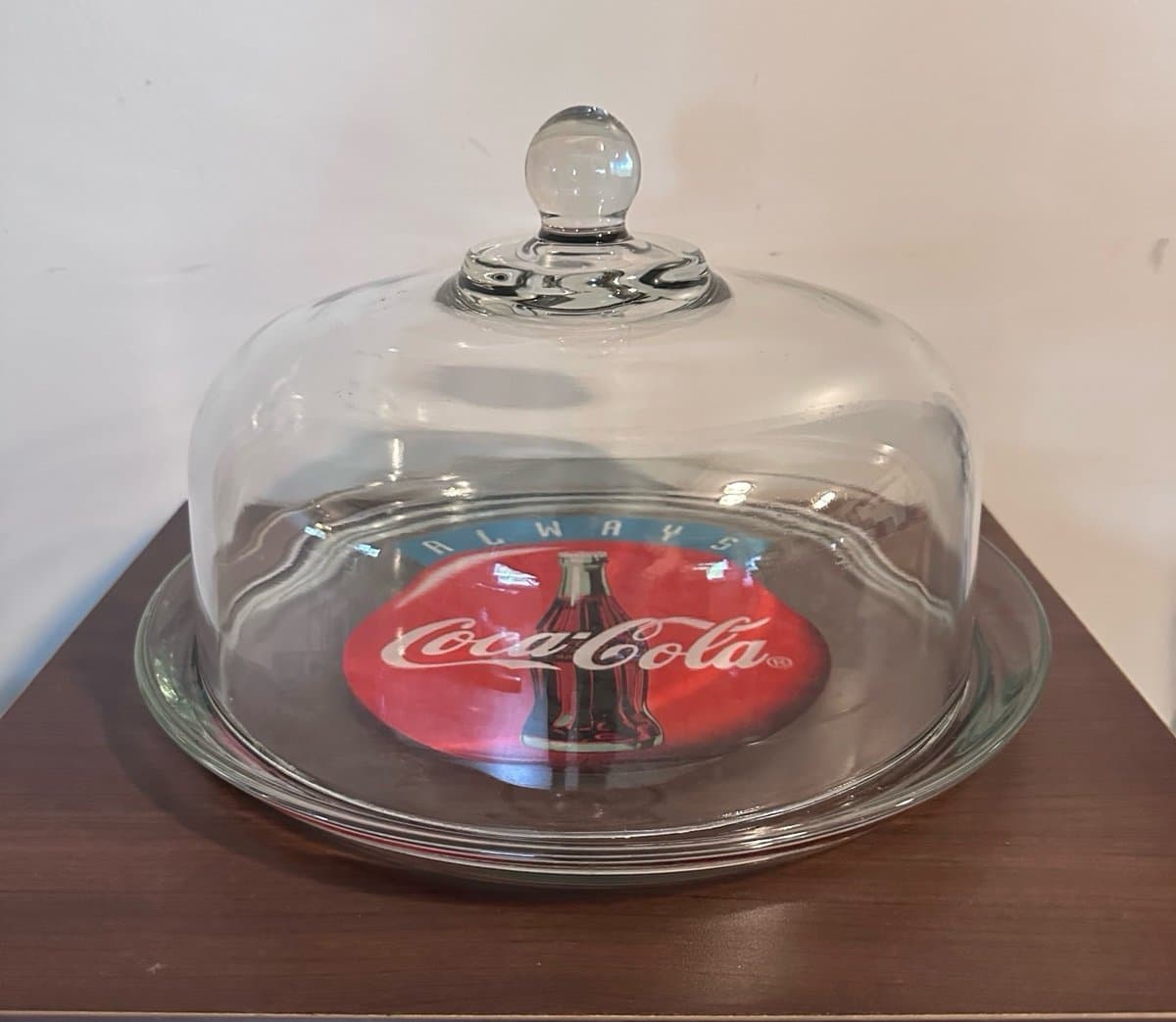 Coca Cola Glass Cake Dome, 13”X 6”