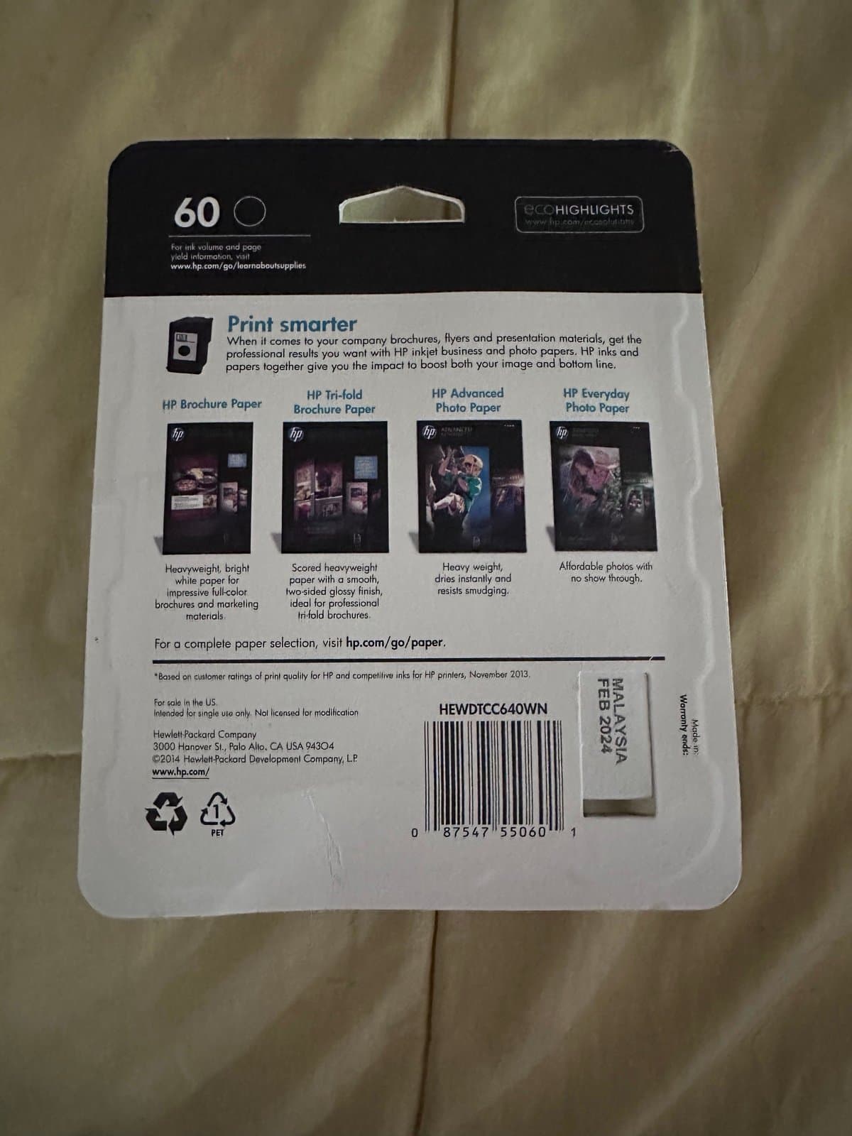 Genuine HP 60 Black Ink Cartridge Exp 02/24 - Thumbnail 2