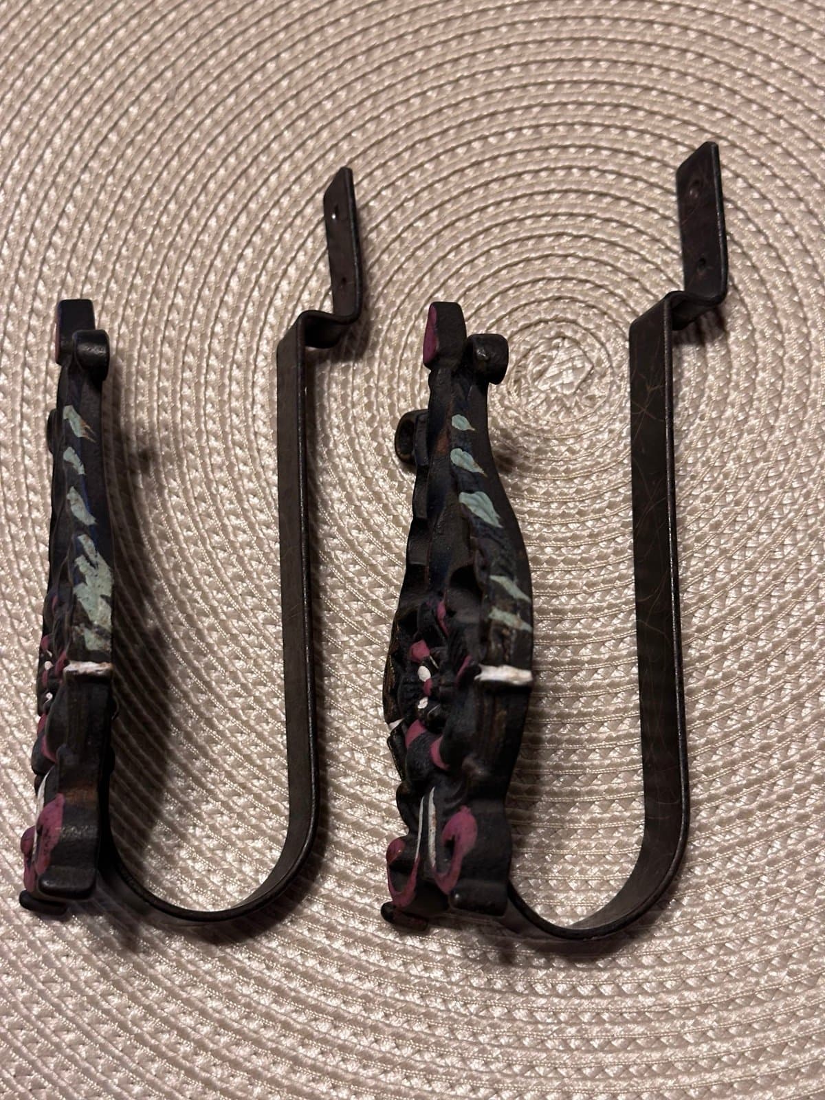 Vintage Polychrome Curtain Tiebacks - Metal - Art Nouveau - Ornate - Cast Iron - Thumbnail 3
