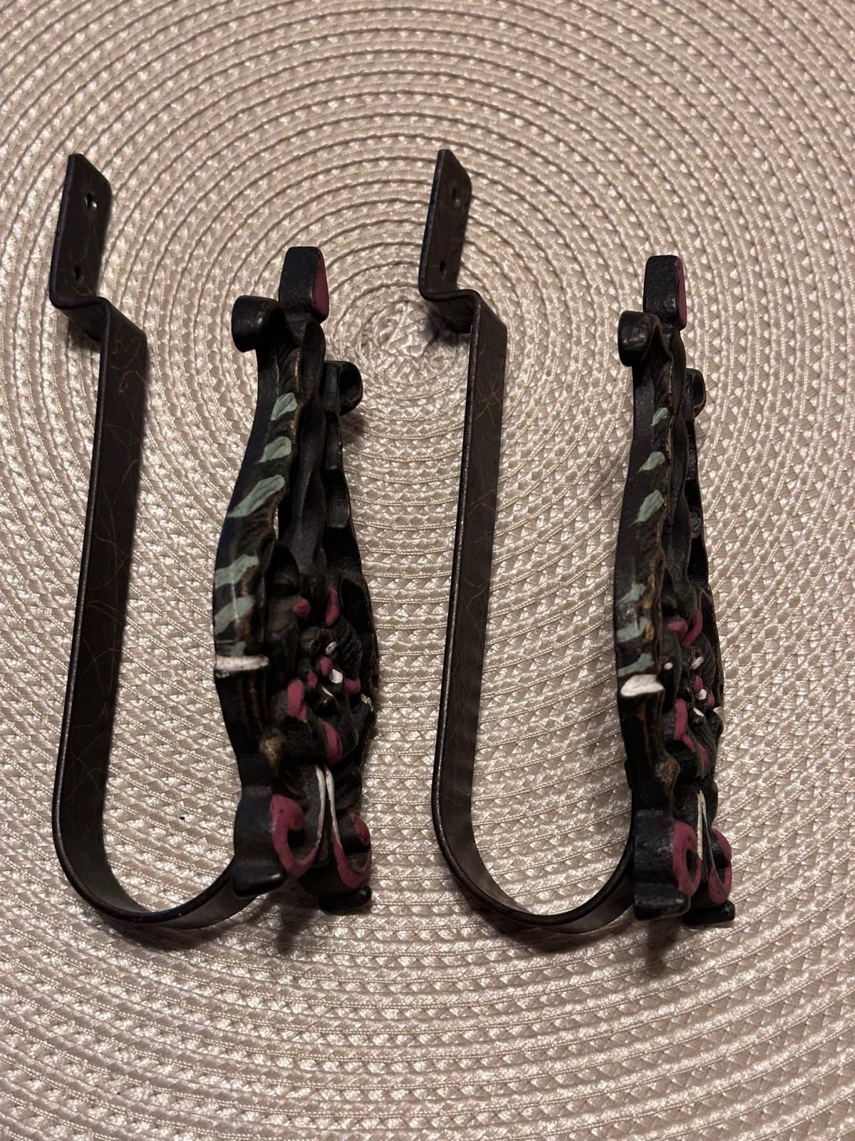 Vintage Polychrome Curtain Tiebacks - Metal - Art Nouveau - Ornate - Cast Iron - Thumbnail 4
