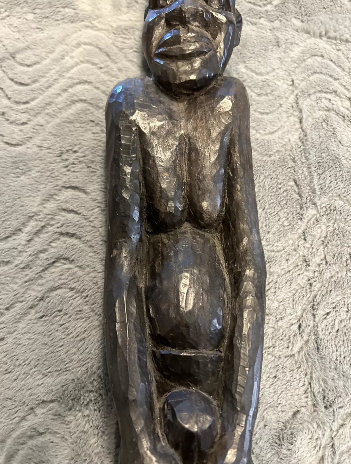 African Tribal Woman Statue Nude Ebony Wood Carved Fertility Heavy - Thumbnail 3