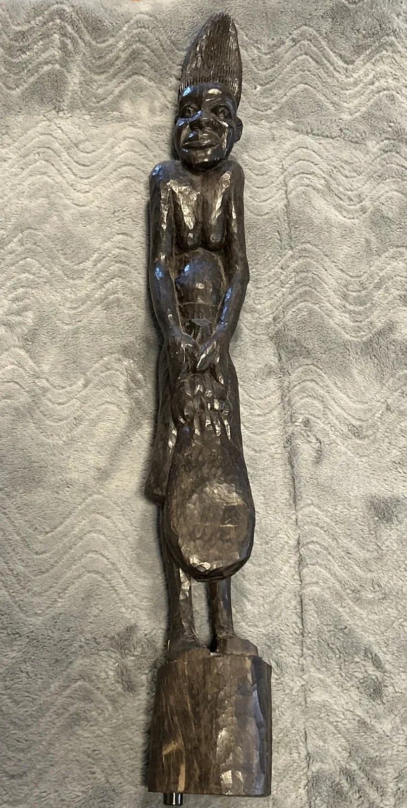 African Tribal Woman Statue Nude Ebony Wood Carved Fertility Heavy