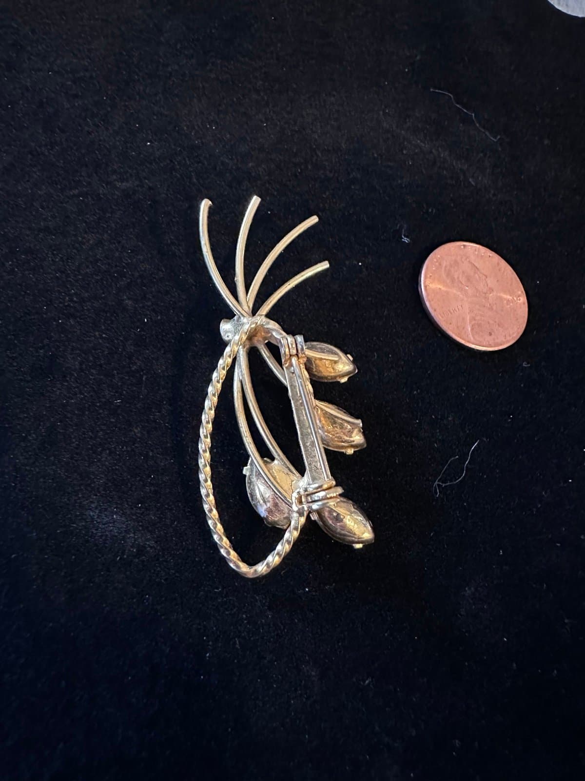 Vintage gold toned orange topaz brooch - Thumbnail 3
