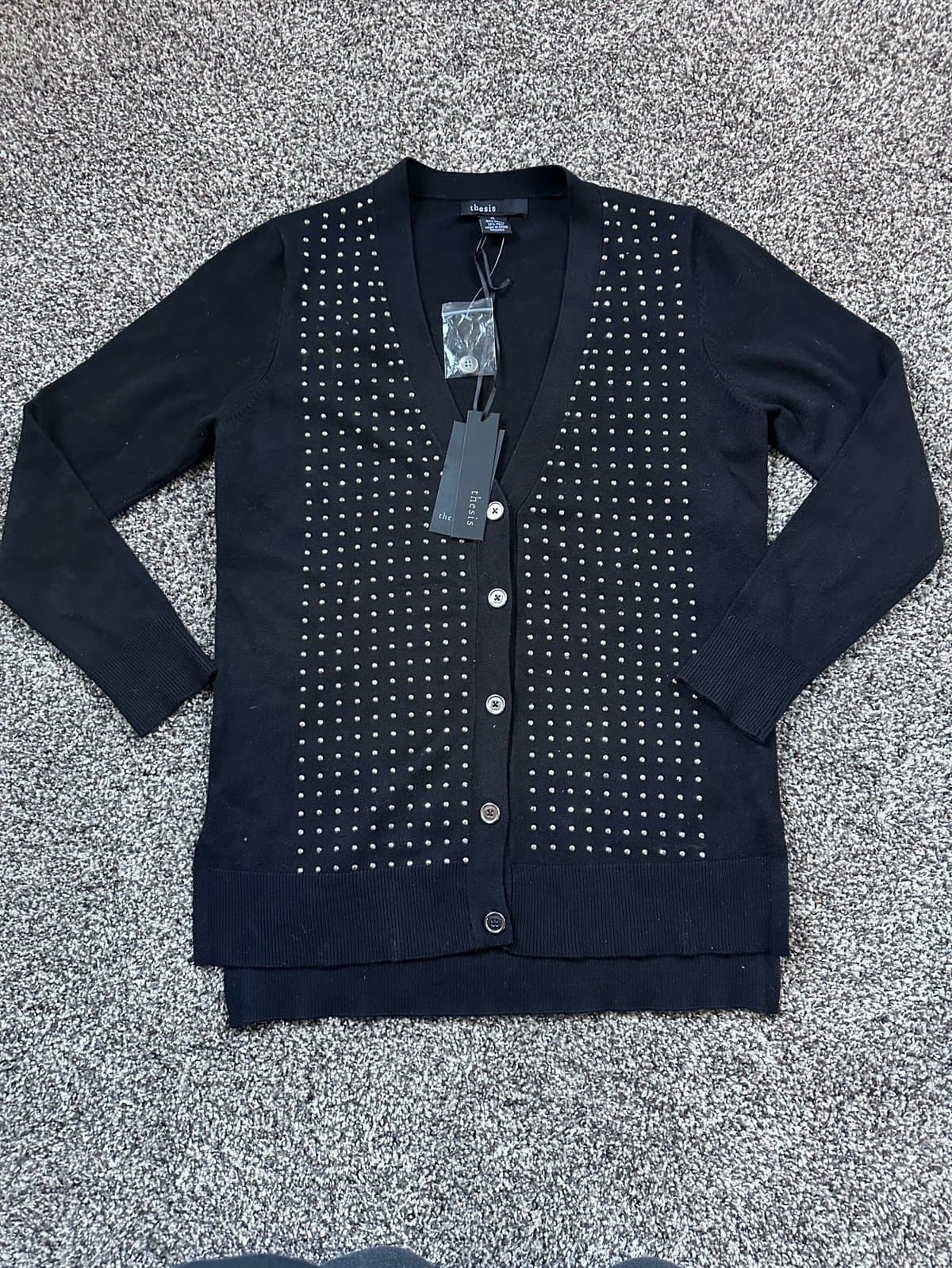 NWT Women’s Thesis Black Silver Studded Cardigan Sweater Sz. S