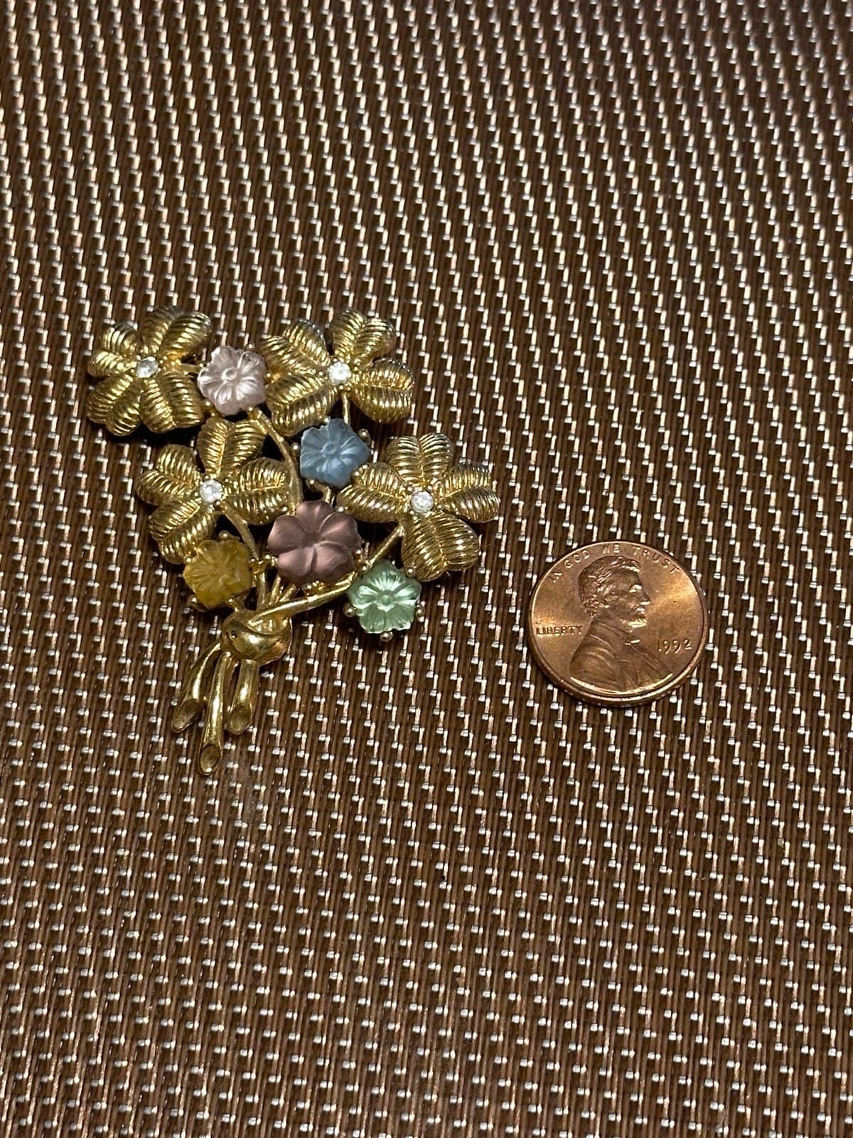 Gold toned Floral Bouquet Colorful Monet Brooch Jewelry - Thumbnail 2