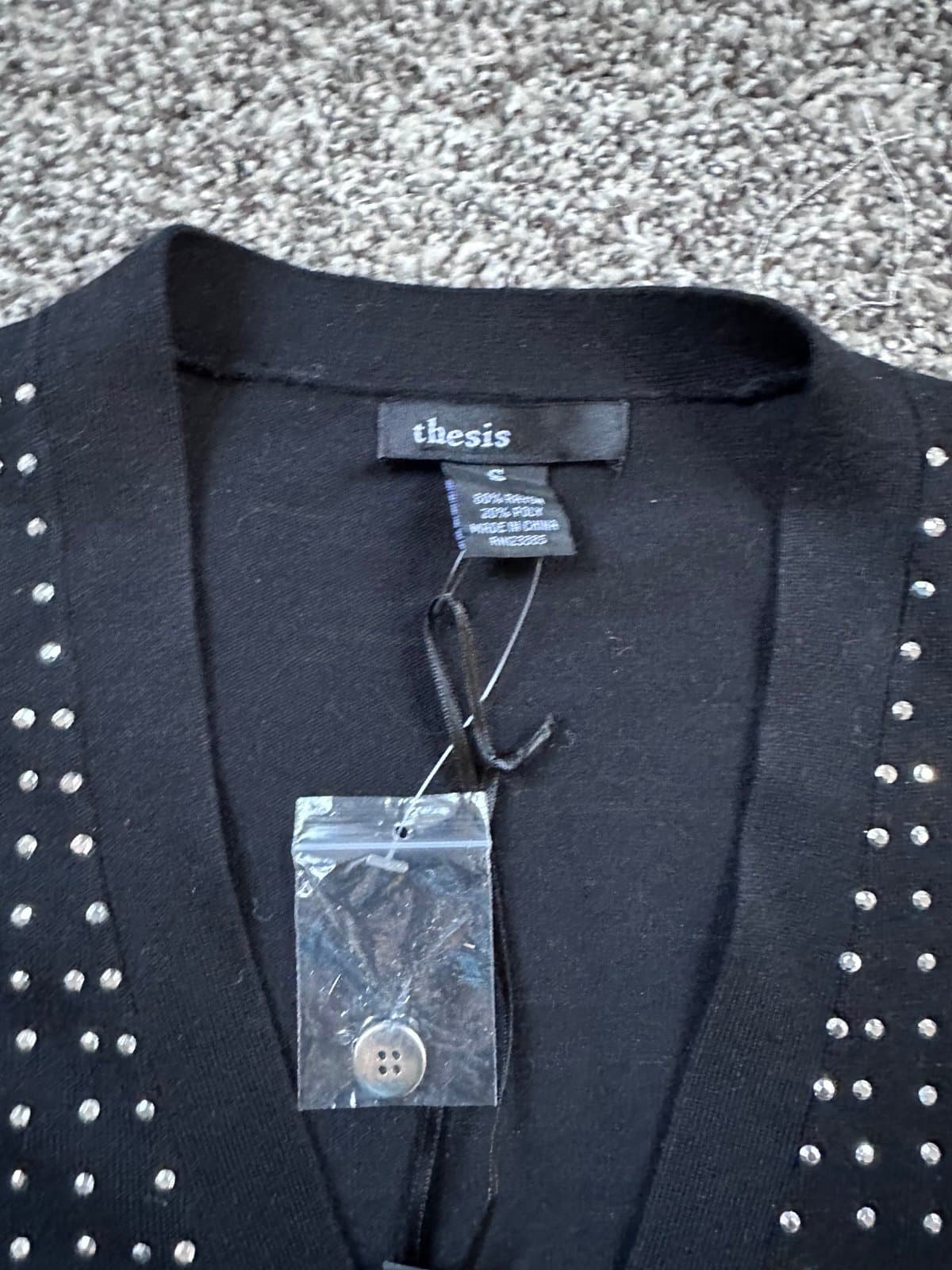 NWT Women’s Thesis Black Silver Studded Cardigan Sweater Sz. S - Thumbnail 2