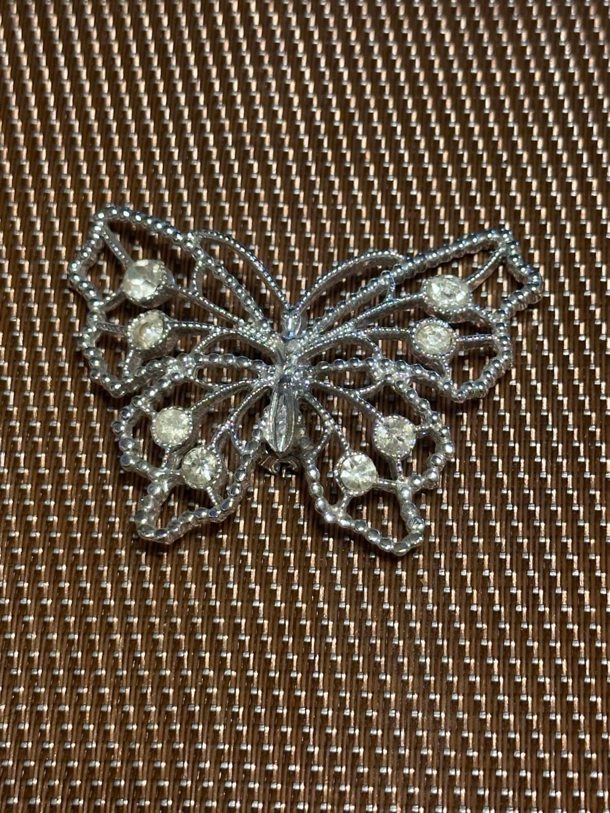 Vintage Silver Toned Diamond Butterfly Brooch, Costume