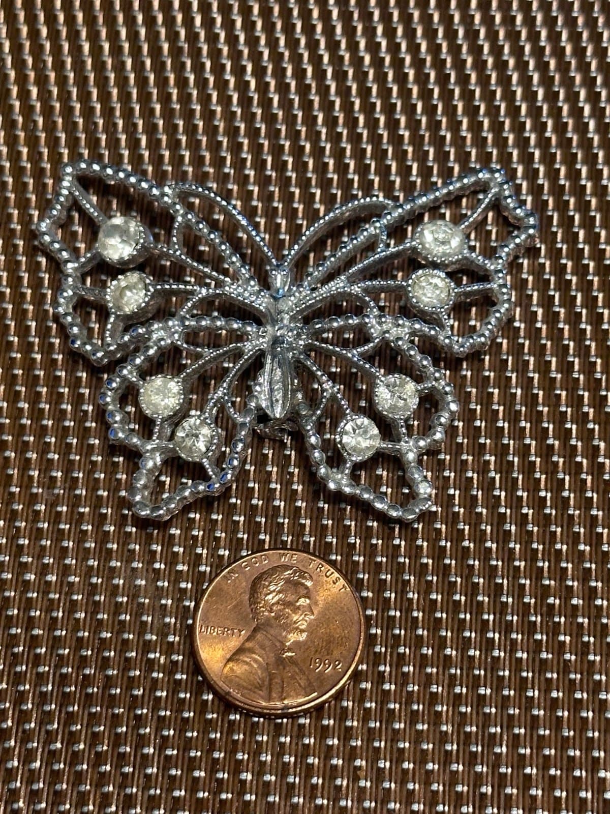 Vintage Silver Toned Diamond Butterfly Brooch, Costume - Thumbnail 2