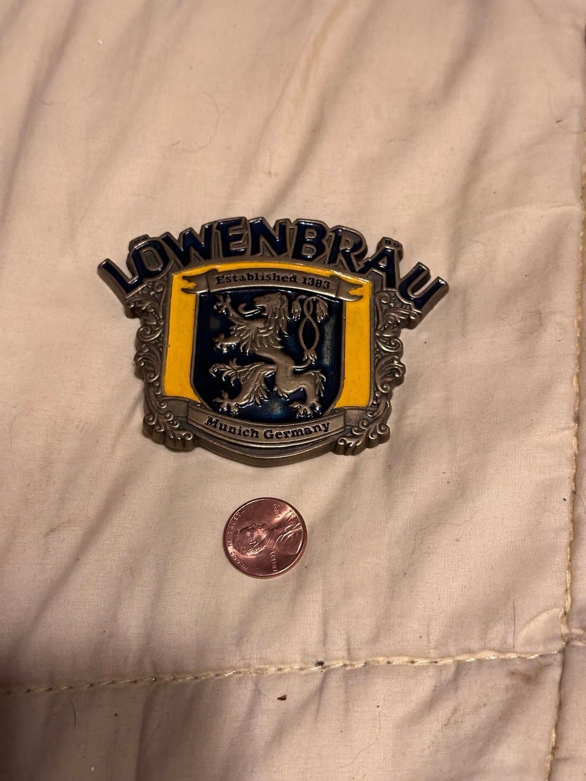 Vintage 1982 Lowenbrau Beer Brewery Solid Brass Fighting Lion Logo Belt Buckle