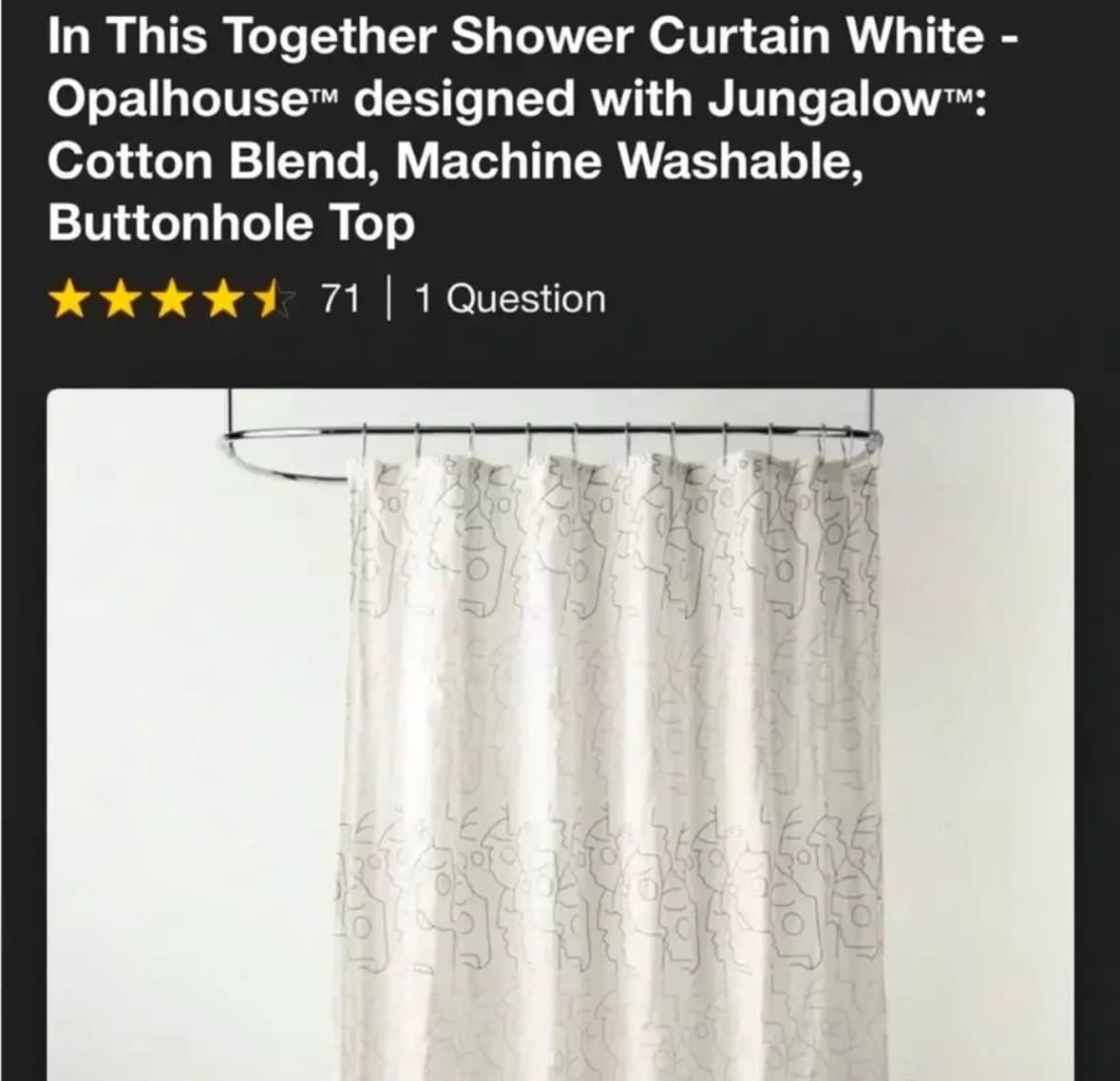 Opalhouse Jungalow In This Together White Shower Curtain Buttonhole 72”x72” NWT - Thumbnail 6