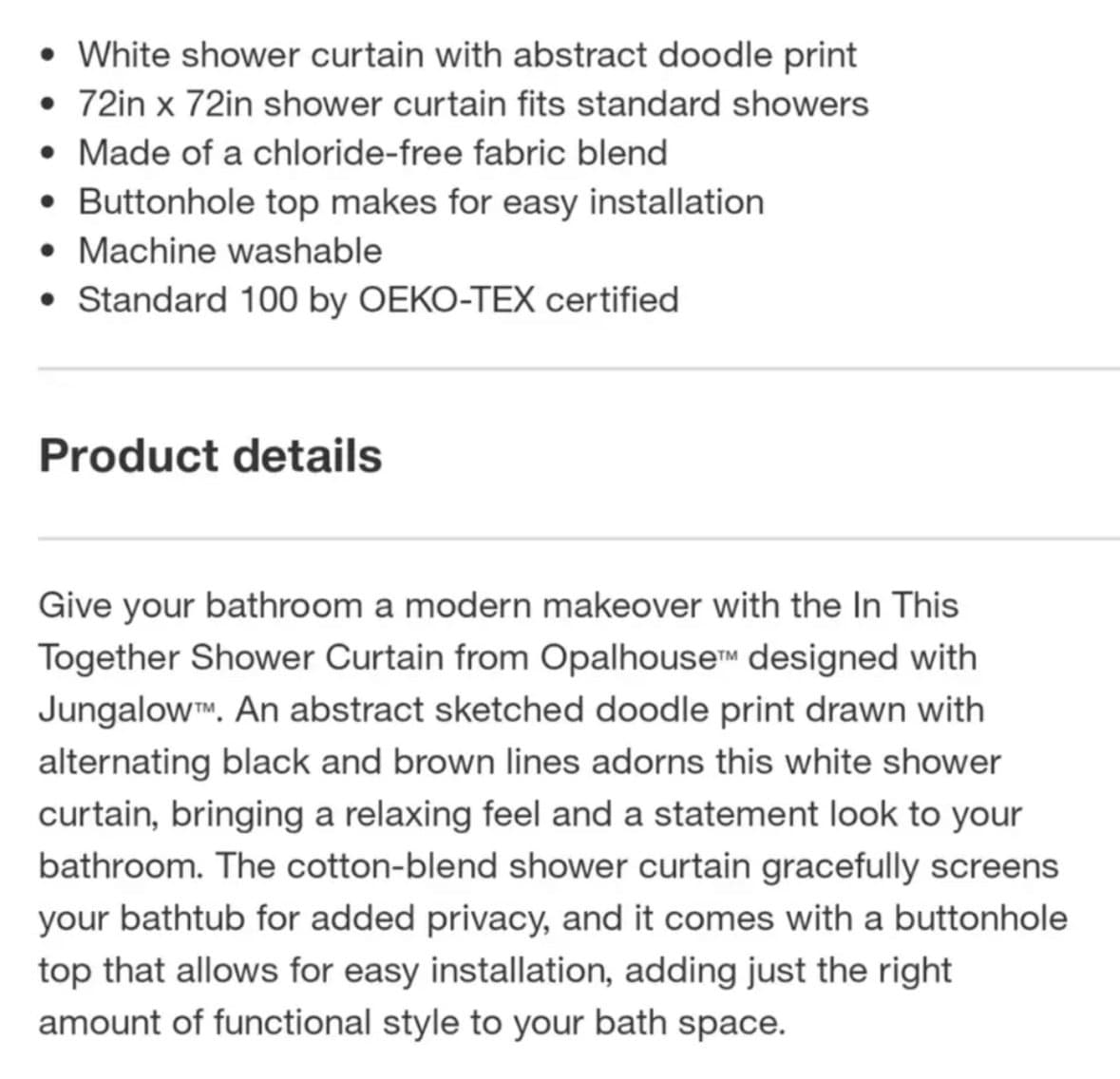 Opalhouse Jungalow In This Together White Shower Curtain Buttonhole 72”x72” NWT - Thumbnail 8