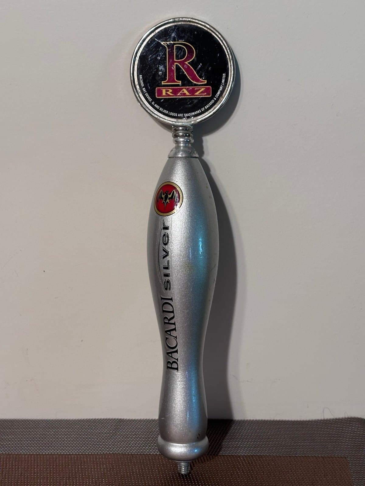 Bacardi Silver RAZ Beer Tap Handle Man Cave Basement Garage Beer Bar 14"