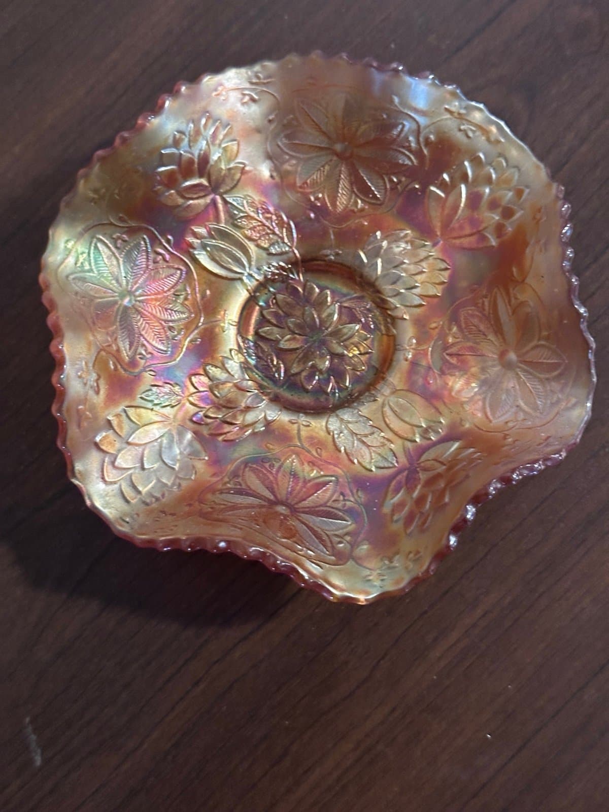 Beautiful Unmarked Carnival Glass Dish 5.75”X2.25” - Thumbnail 2
