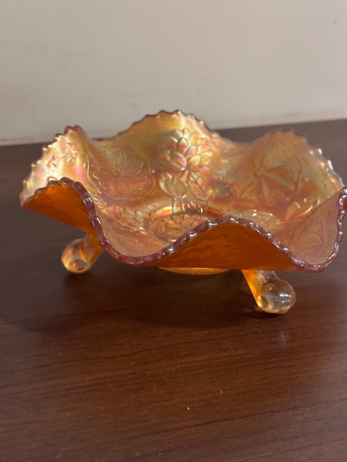 Beautiful Unmarked Carnival Glass Dish 5.75”X2.25” - Thumbnail 4