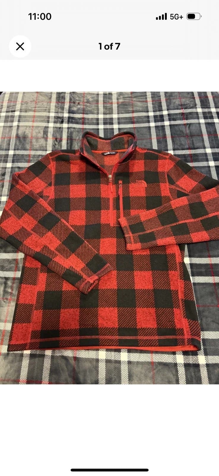 The North Face Buffalo Plaid Fleece 1/2 Zip Pullover Jacket Sz MED Black Red Men