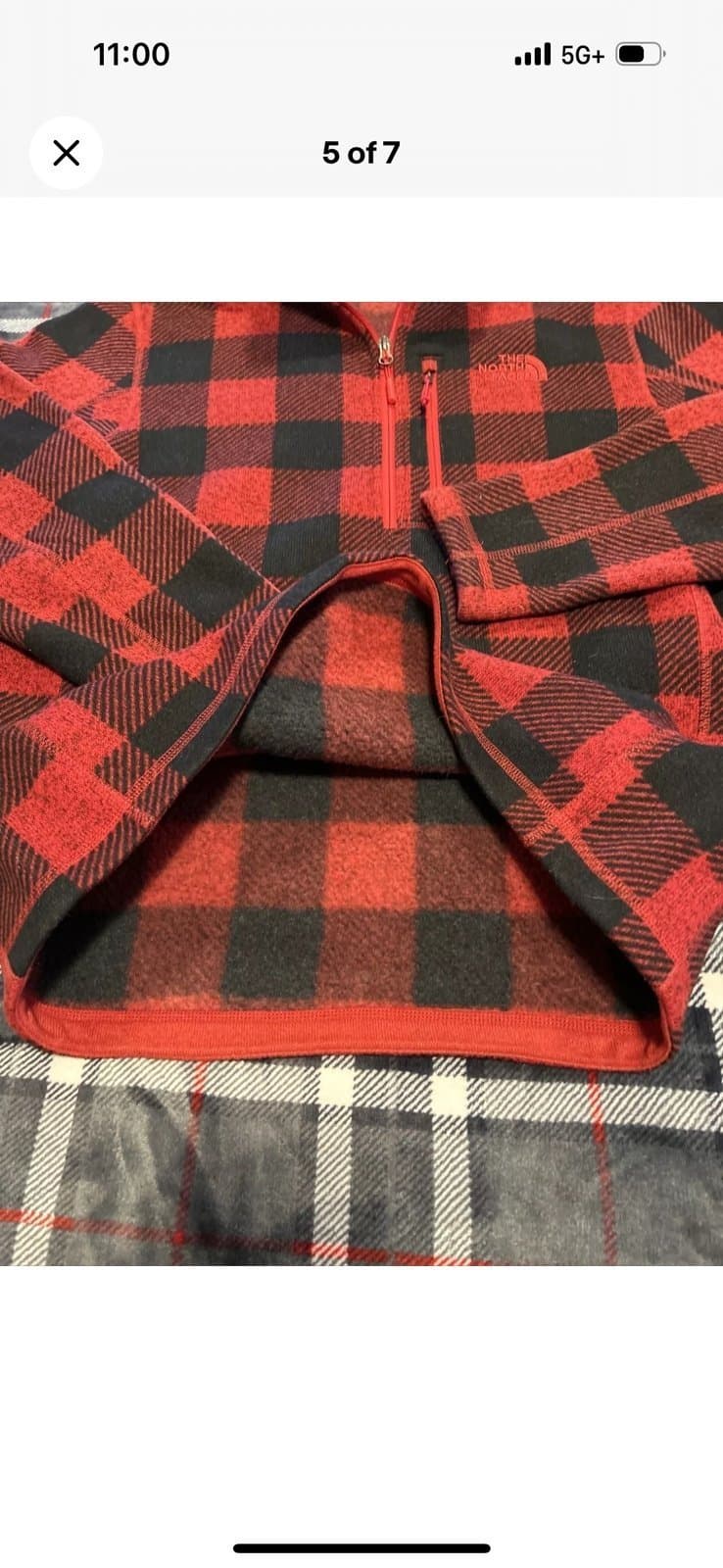The North Face Buffalo Plaid Fleece 1/2 Zip Pullover Jacket Sz MED Black Red Men - Thumbnail 5