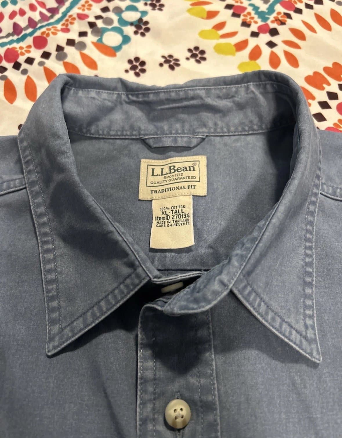 Mens LL Bean Blue Oxford Button Up Shirt Sz XL Tall XLT Traditional Fit Chambray - Thumbnail 2