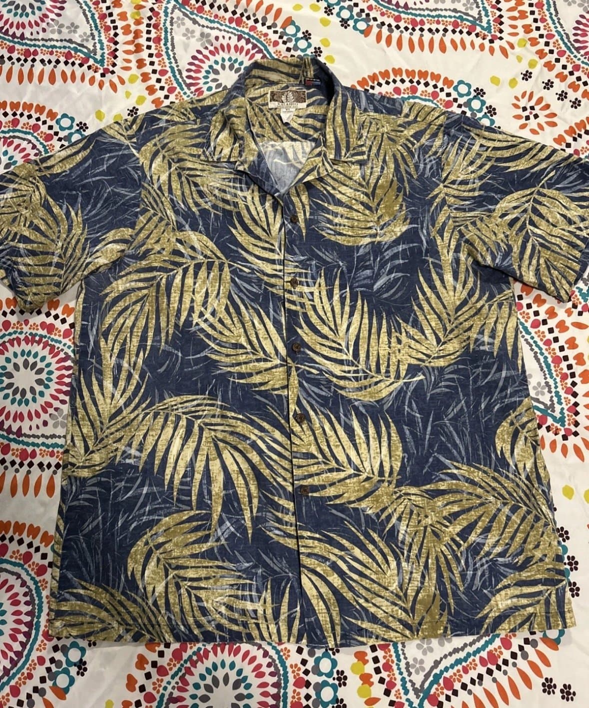 Vintage Kalaheo Hawaiian Shirt Size XL Made In Hawaii USA Style 802 Blue Beige