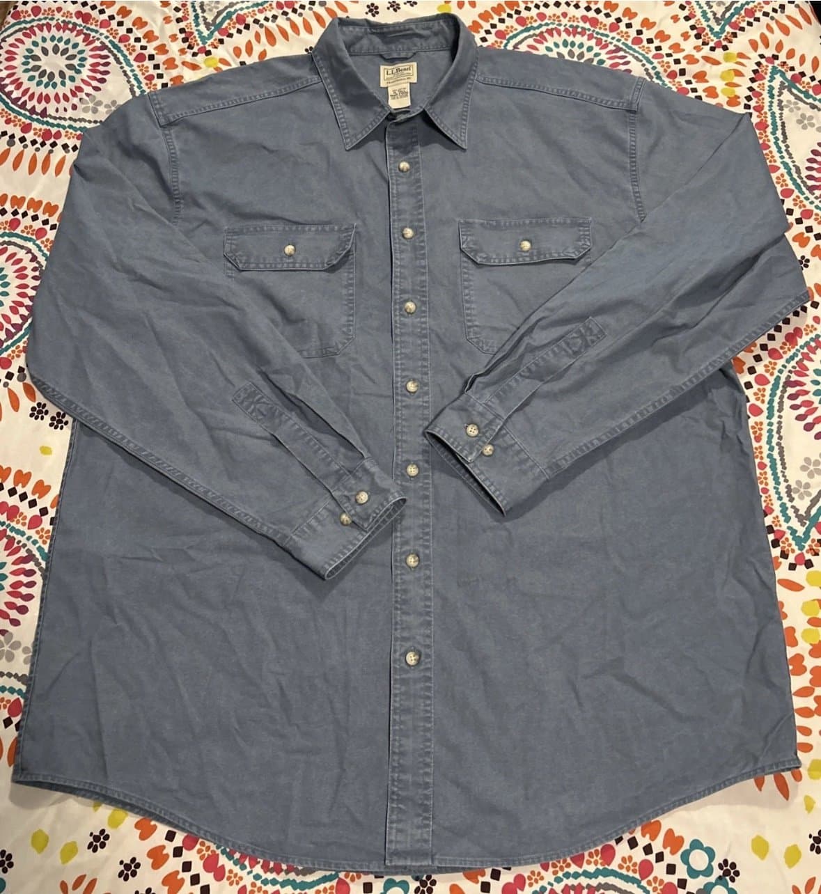 Mens LL Bean Blue Oxford Button Up Shirt Sz XL Tall XLT Traditional Fit Chambray