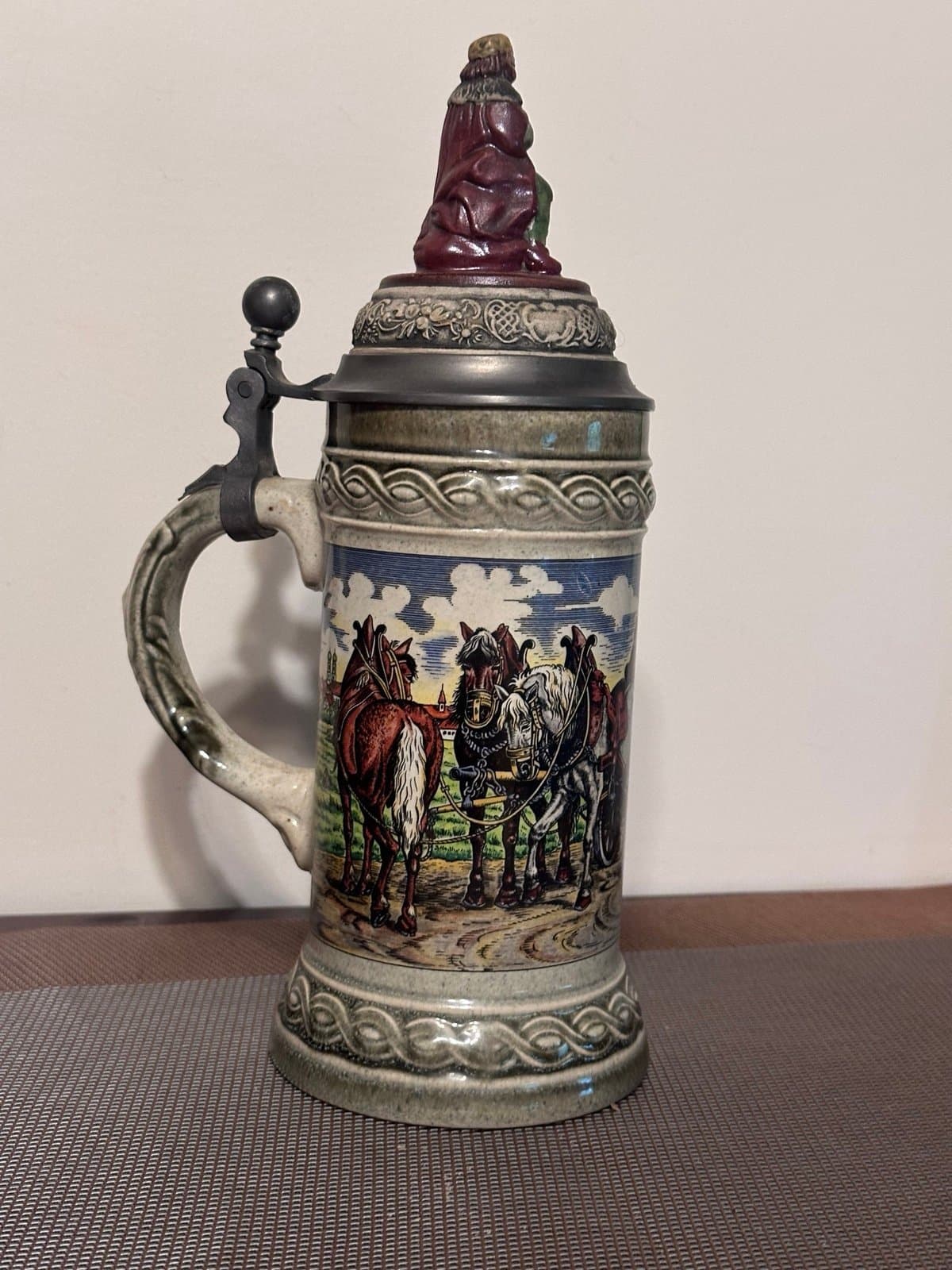 Vintage GERZIT Gerz Beer Mug Germany Horses pewter lid - Thumbnail 3
