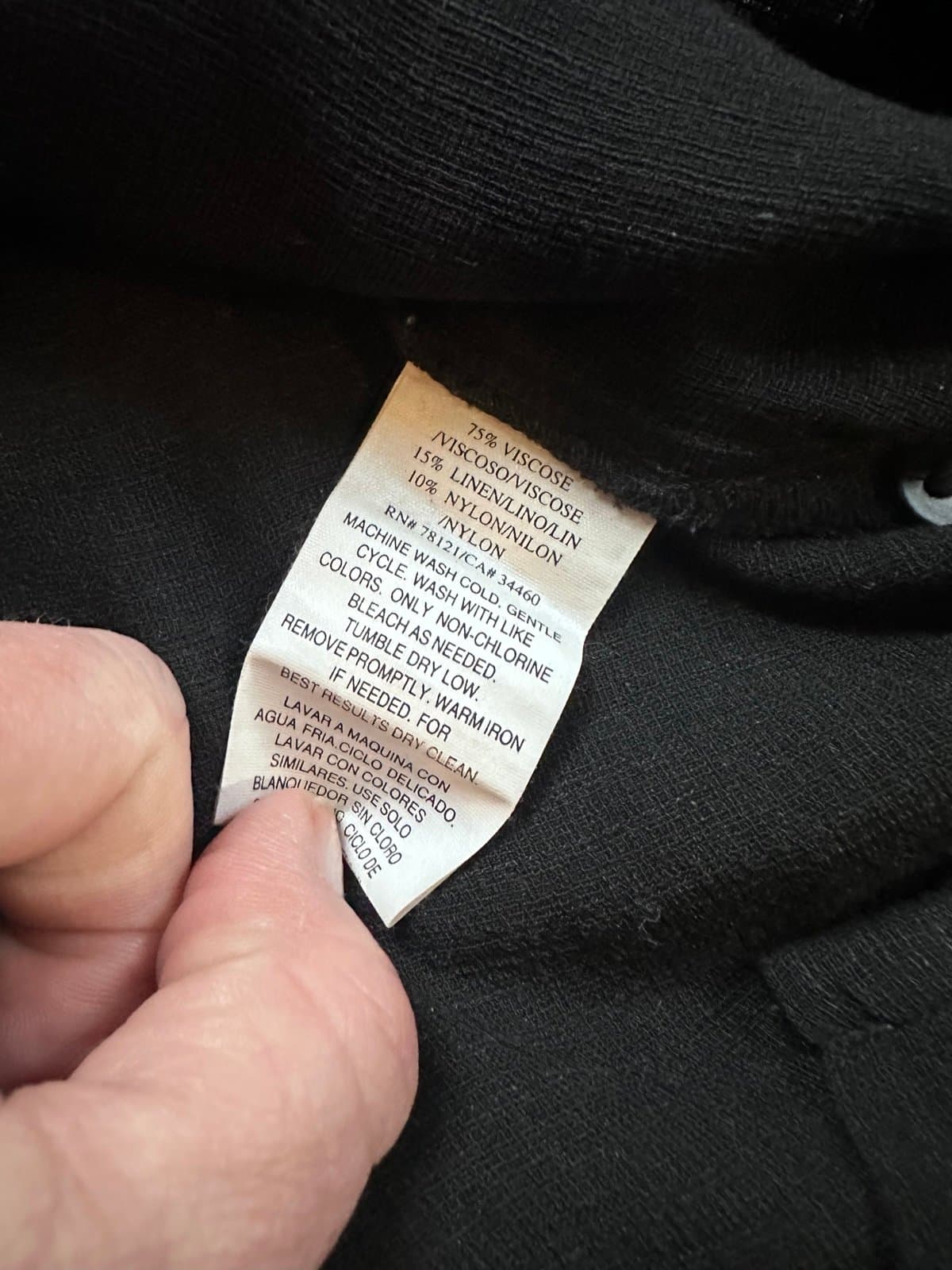 Eileen Fisher Sz. L Black Linen Blend Button Down Long Sleeve Shirt, Made in USA - Thumbnail 3
