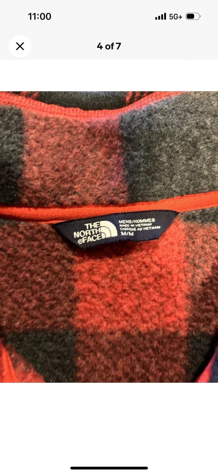 The North Face Buffalo Plaid Fleece 1/2 Zip Pullover Jacket Sz MED Black Red Men - Thumbnail 4