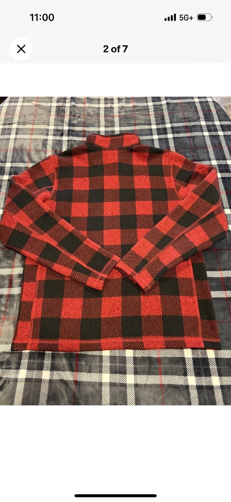 The North Face Buffalo Plaid Fleece 1/2 Zip Pullover Jacket Sz MED Black Red Men - Thumbnail 2