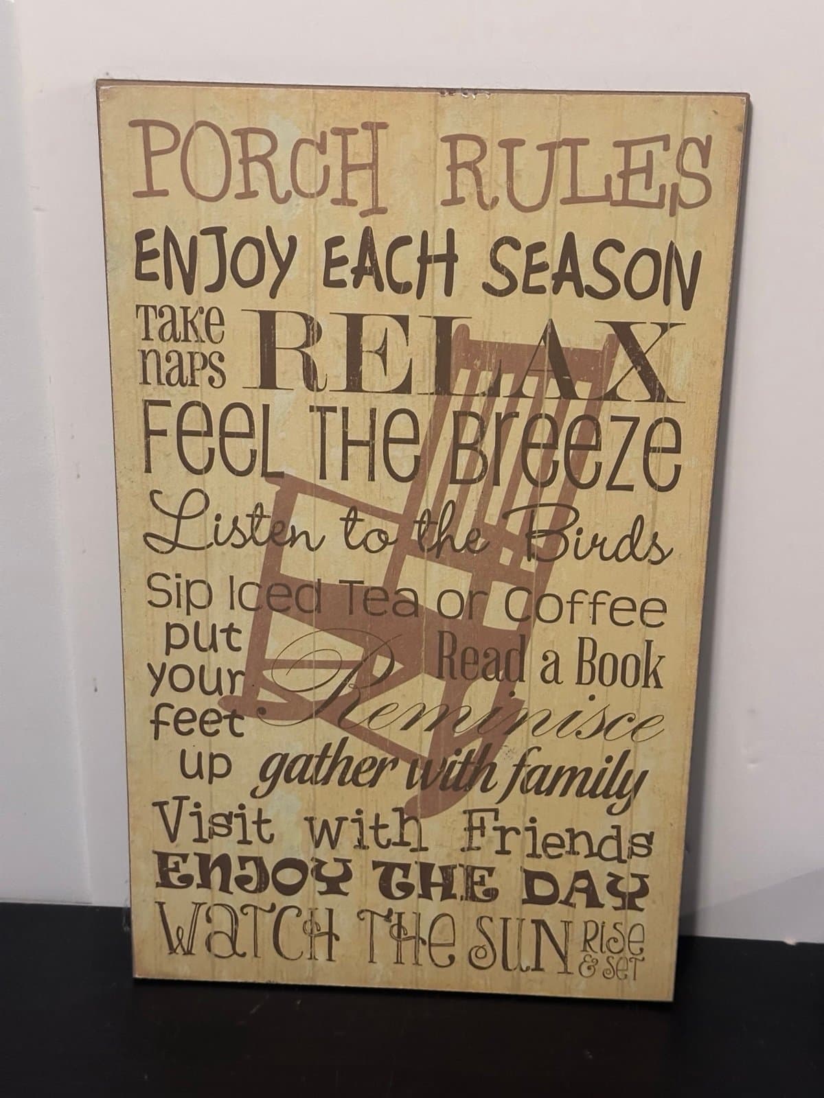 Porch rules wooden plaque 19” X 12” Home Wall Decor