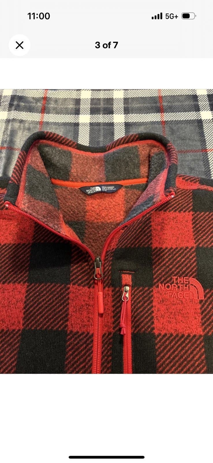 The North Face Buffalo Plaid Fleece 1/2 Zip Pullover Jacket Sz MED Black Red Men - Thumbnail 3