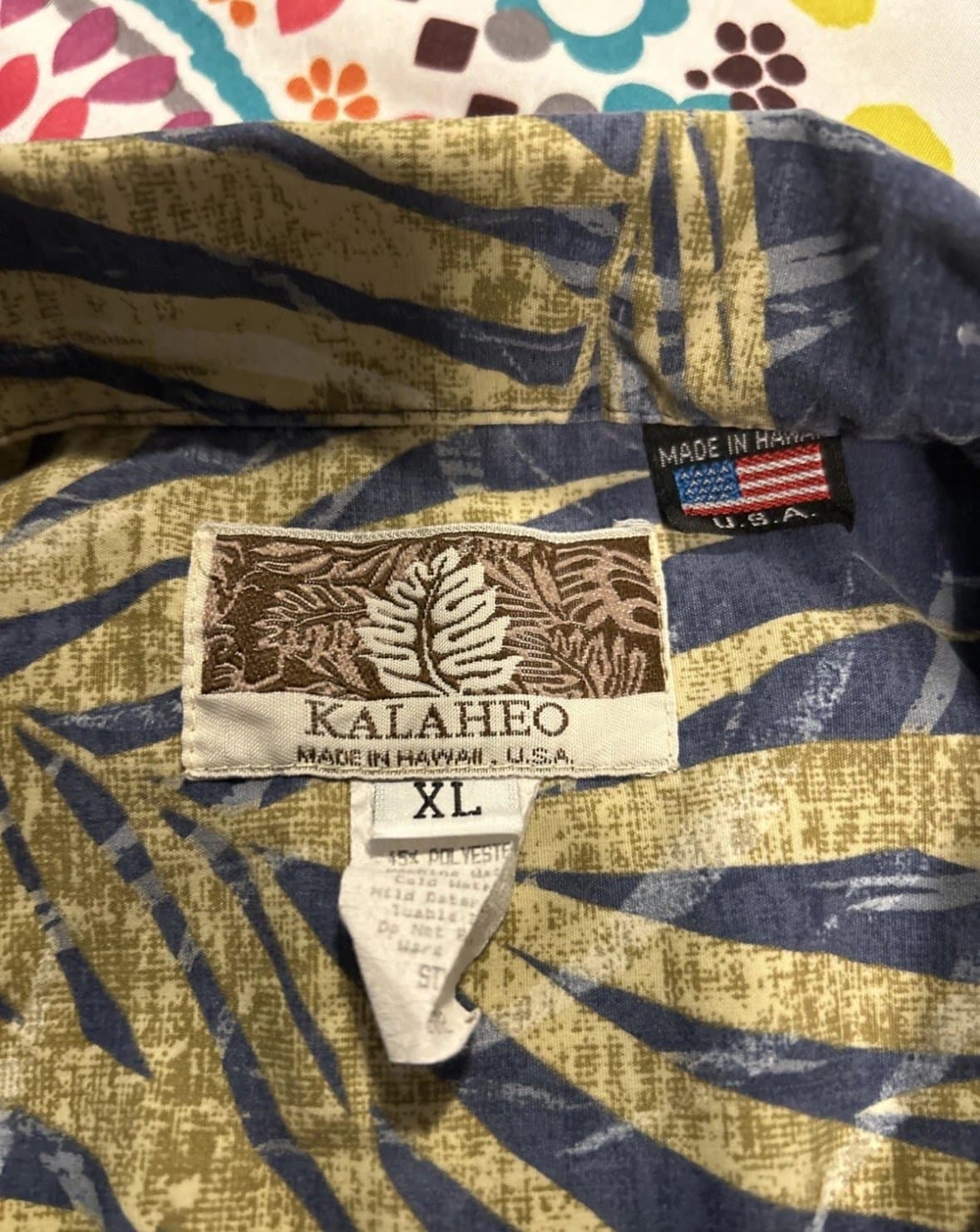 Vintage Kalaheo Hawaiian Shirt Size XL Made In Hawaii USA Style 802 Blue Beige - Thumbnail 2