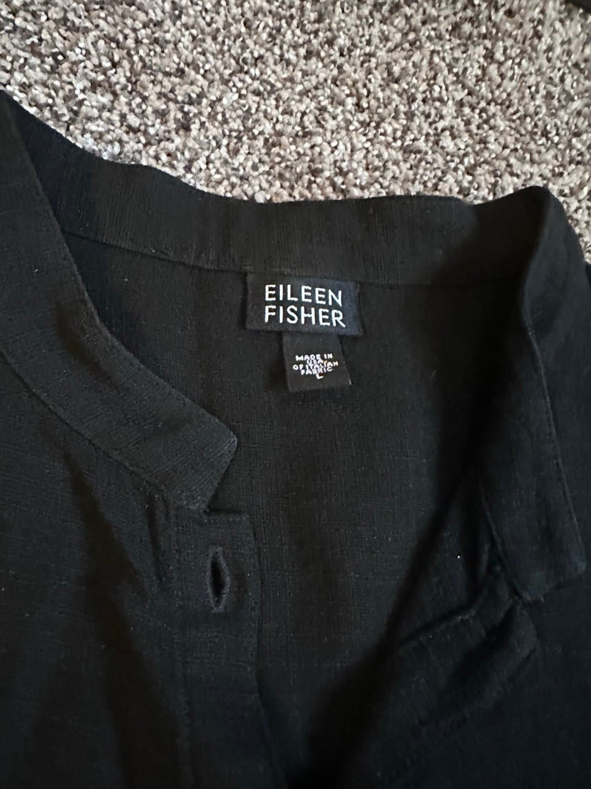 Eileen Fisher Sz. L Black Linen Blend Button Down Long Sleeve Shirt, Made in USA - Thumbnail 2