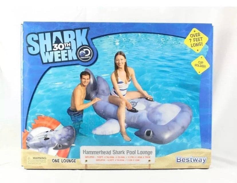 Bestway Shark Week 7’ Hammerhead Shark Pool Lounge W Cup Holder Factory Sealed!