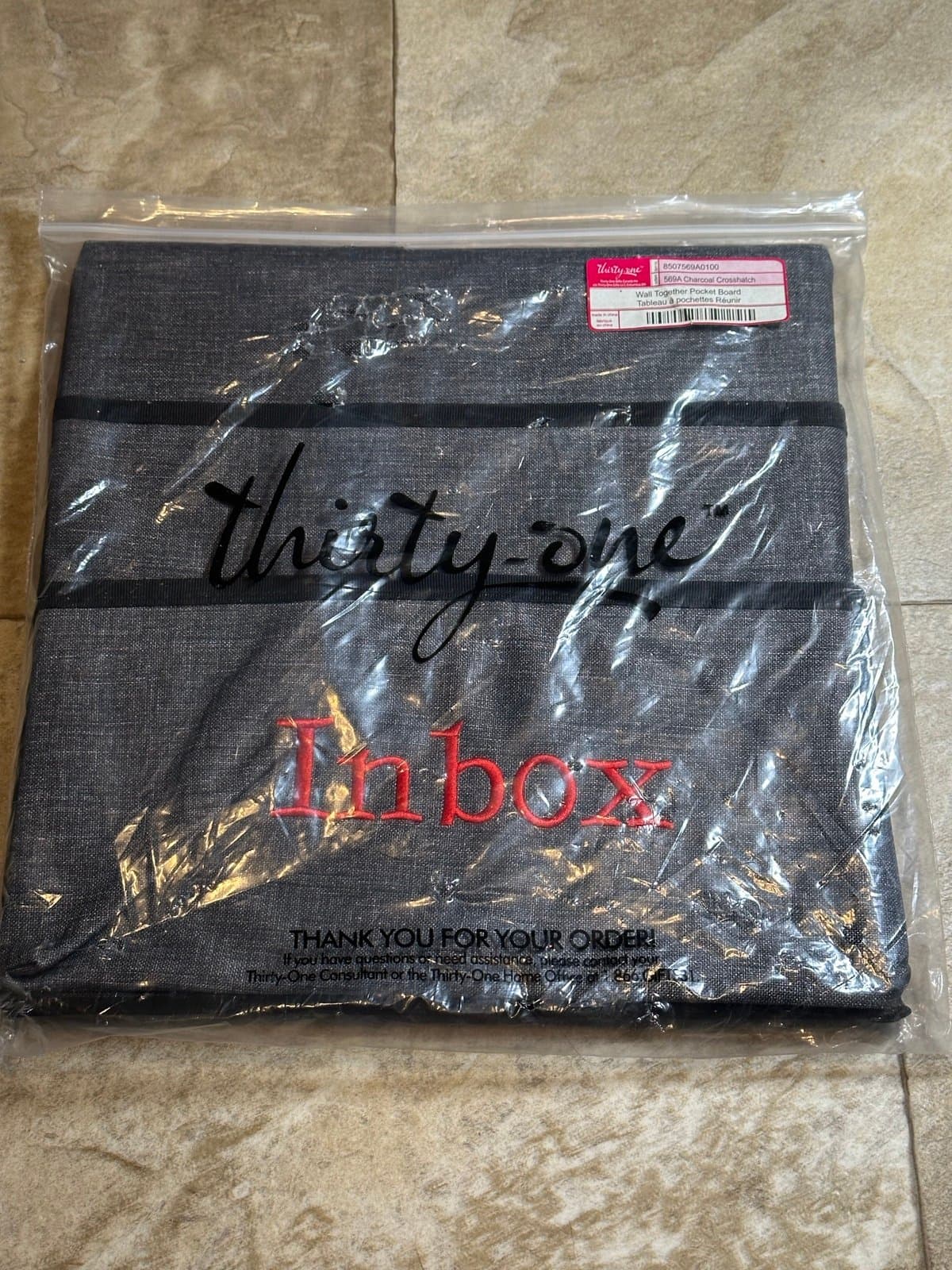 Thirty One 31 Wall Together Pocket Board 569A Charcoal Crosshatch NIP!!