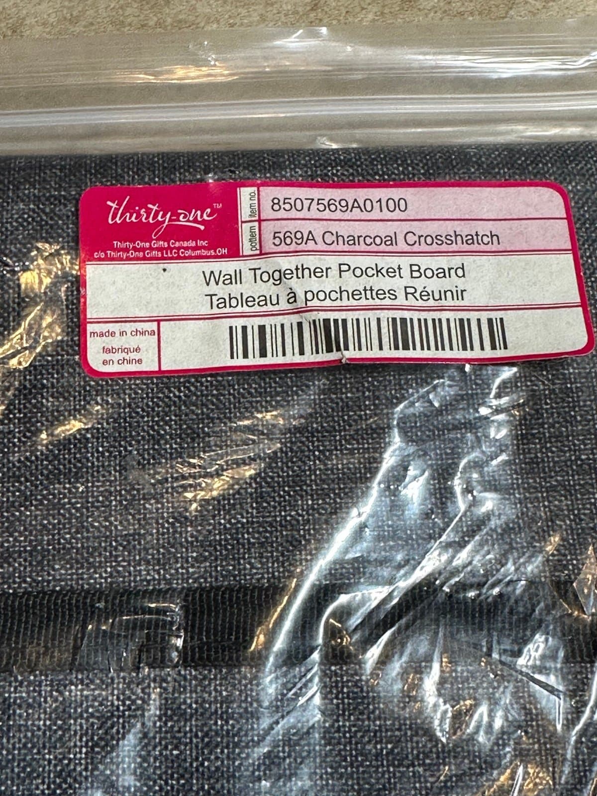Thirty One 31 Wall Together Pocket Board 569A Charcoal Crosshatch NIP!! - Thumbnail 2