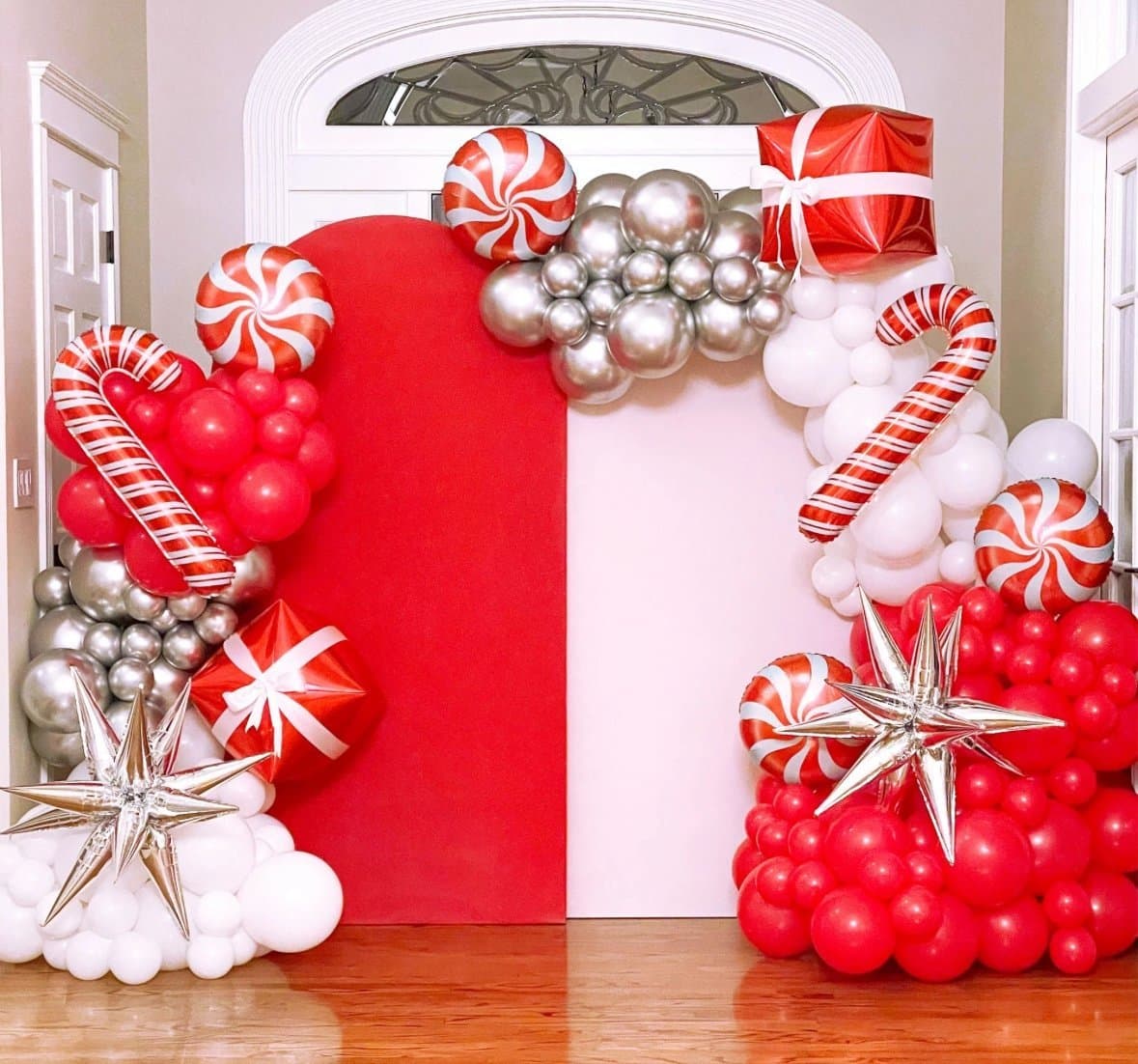 16ft Red and White Christmas Balloons Arch & Garland Kit w/ Candy Cane, Pinwheel