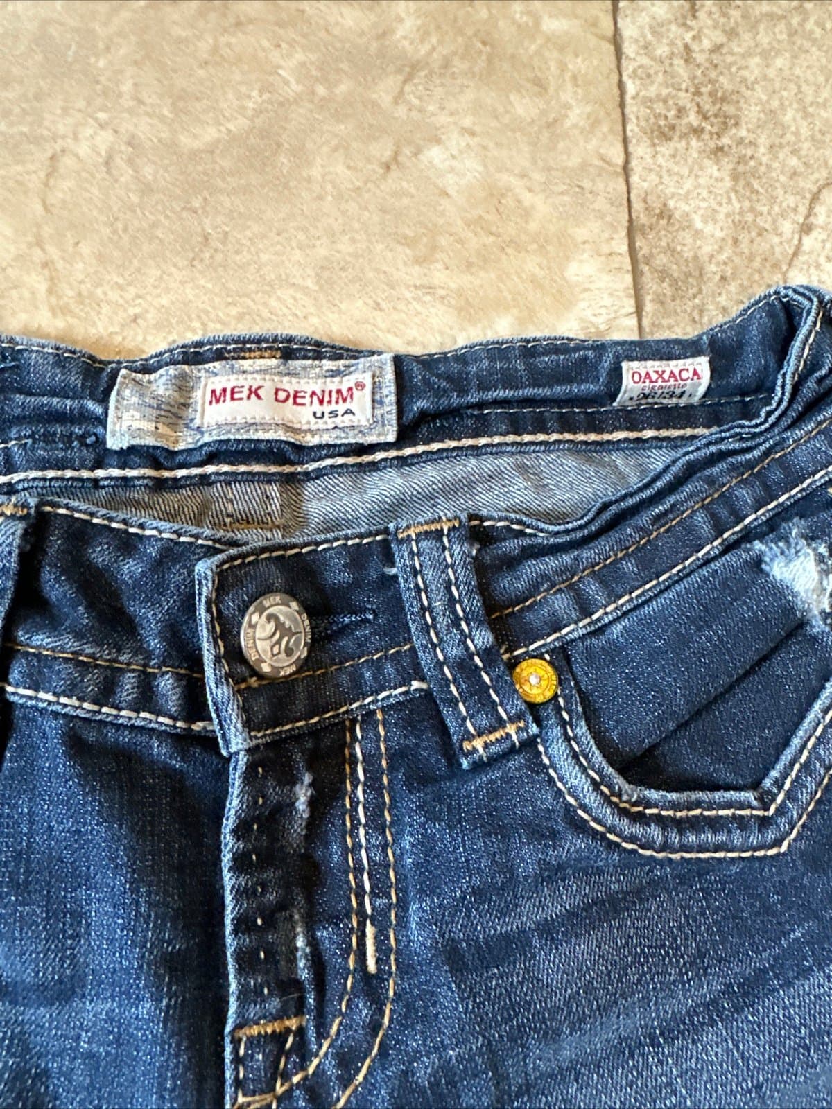 MEK Oaxaca Denim Distressed Low Rise Cigarette Skinny Leg Jeans 26X34 - Thumbnail 6