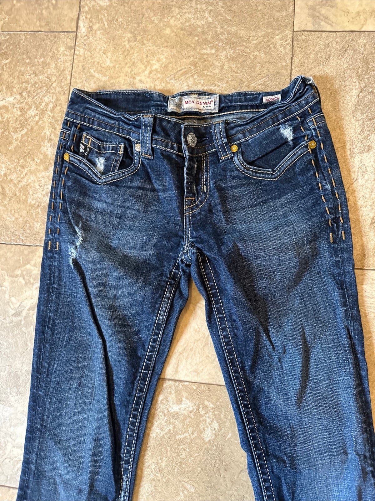 MEK Oaxaca Denim Distressed Low Rise Cigarette Skinny Leg Jeans 26X34 - Thumbnail 2