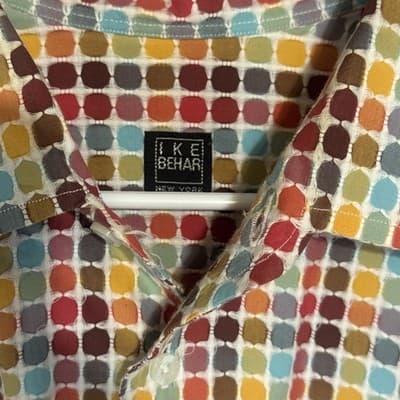 Ike Behar New York Men's Multicolor Geometric Print Button Front Long Sleeve XL - Thumbnail 2