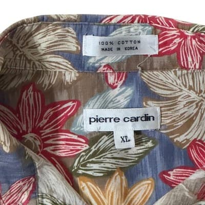 Pierre Cardin Mens XL Hawaiian Floral Button Down Shirt Cotton Tropical Brown - Thumbnail 2