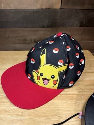 Nintendo Pokémon Pikachu Snapback Hat Red Black Poké Ball Adjustable